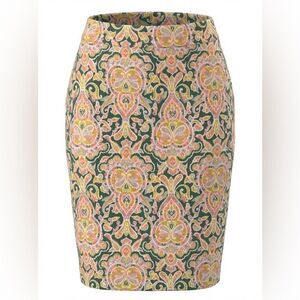 JCREW WOMENS NEW PENCIL SKIRT SIZE 2 GREEN ORANGE PAISLEY LIKE DESIGN